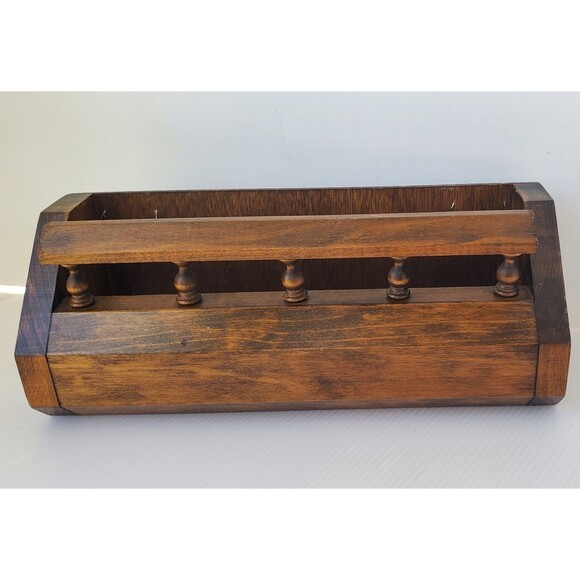 Homco Dark Wood Floral Box Planter Wall Hang Table Top Display Pocket Spice Rack - Picture 1 of 9